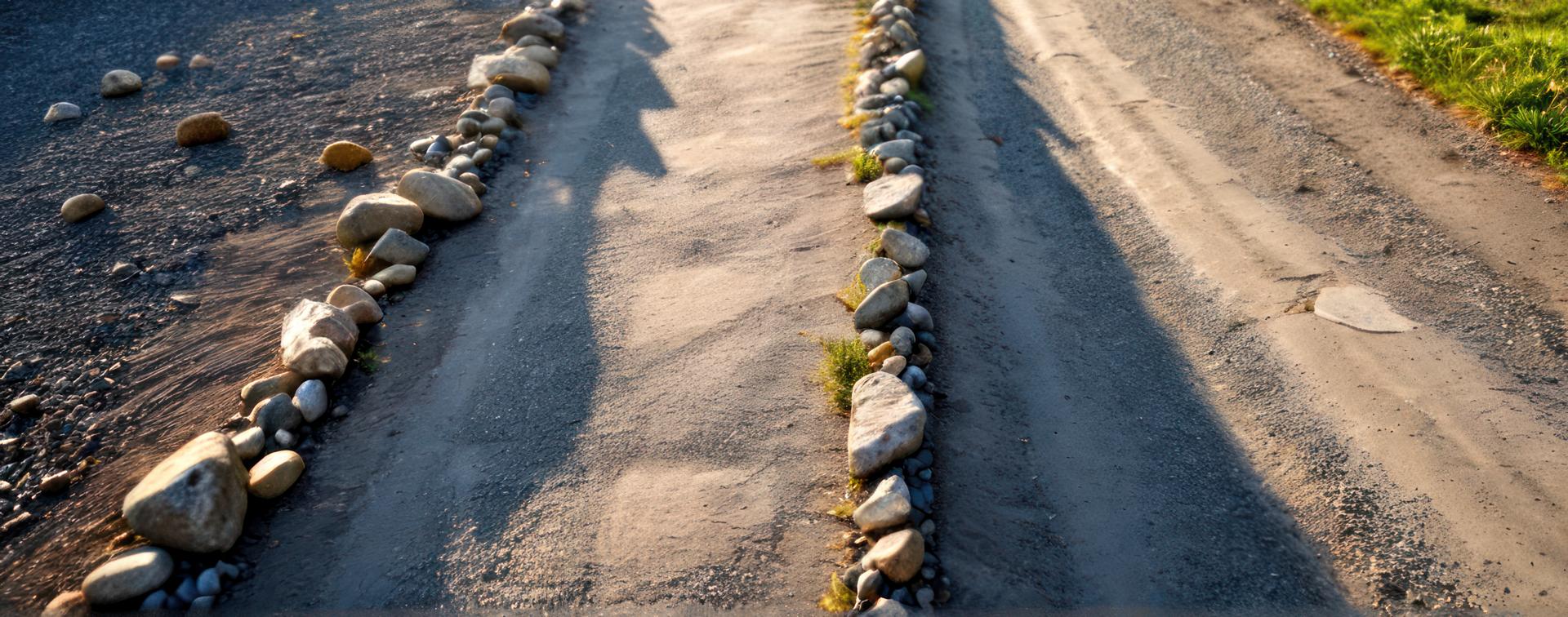 A dirt road with rocks in the middle of it