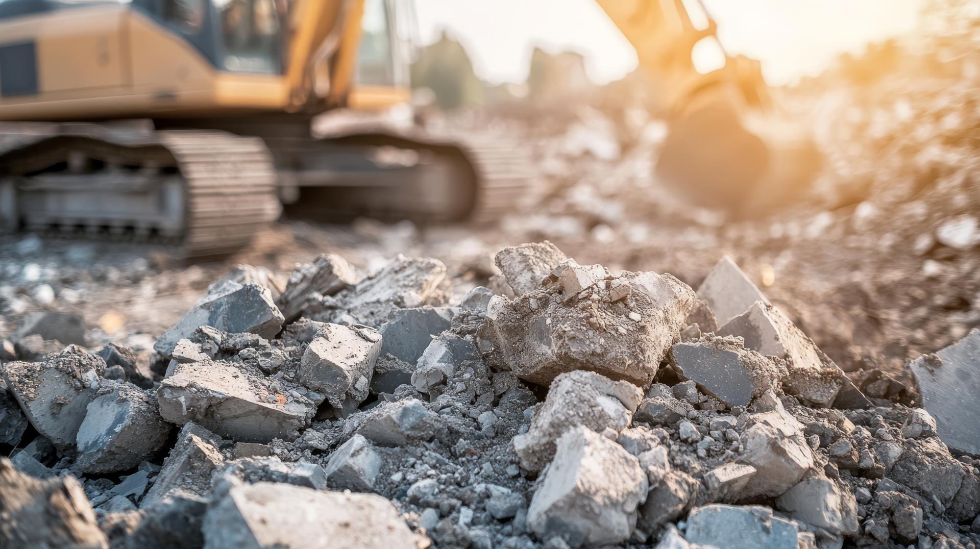 A vibrant and bustling construction site vividly showcases scattered debris and heavy machinery, brilliantly emphasizing the chaos, noise, and ongoing transformation of urban infrastructure around us